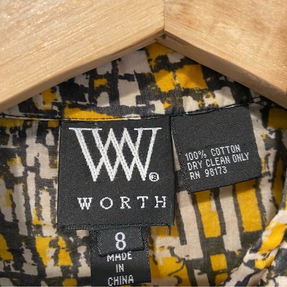 W Worth Yellow Black Patterned Blouse Top sz 8 - Picture 4 of 5